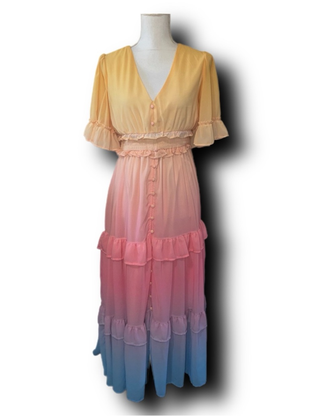 Into The Sunset Pink Ombre Midi Dress by Aura Barbiecore Girlhoodcore - Picture 5 of 8